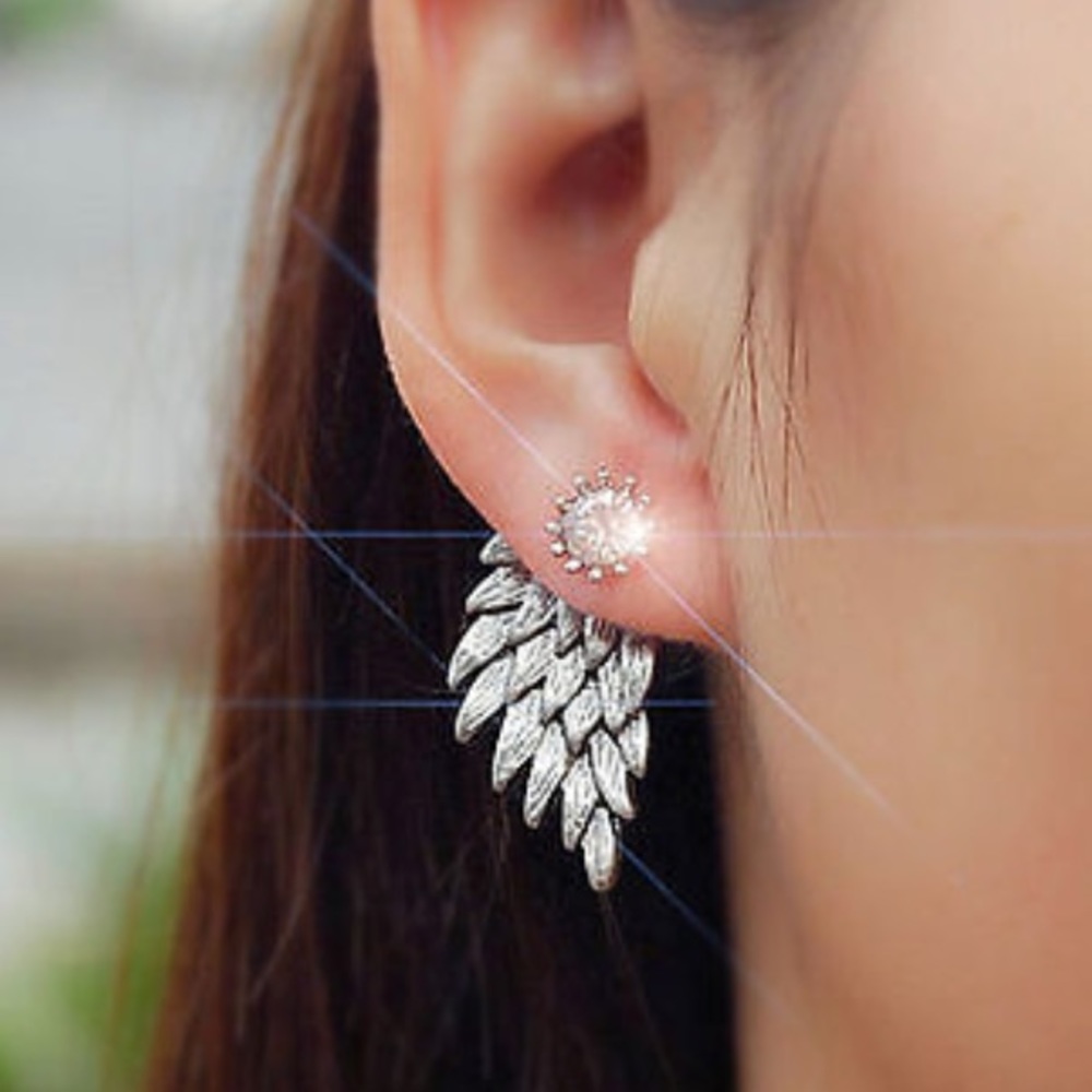 Silver Tone Angelic Double-Sided Earrings NEW